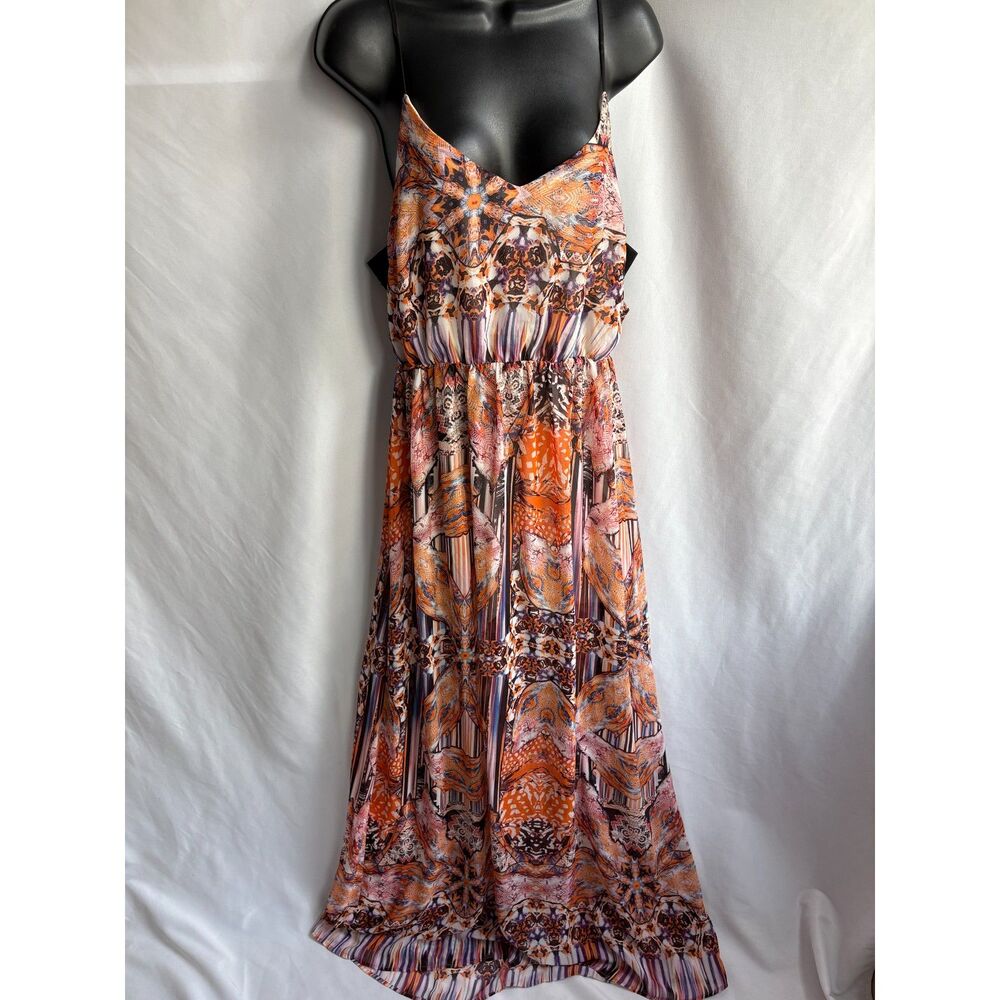Arden B Y2K Maxi Orange Boho Dress Size L Romantic Beachy Vacation Colorful